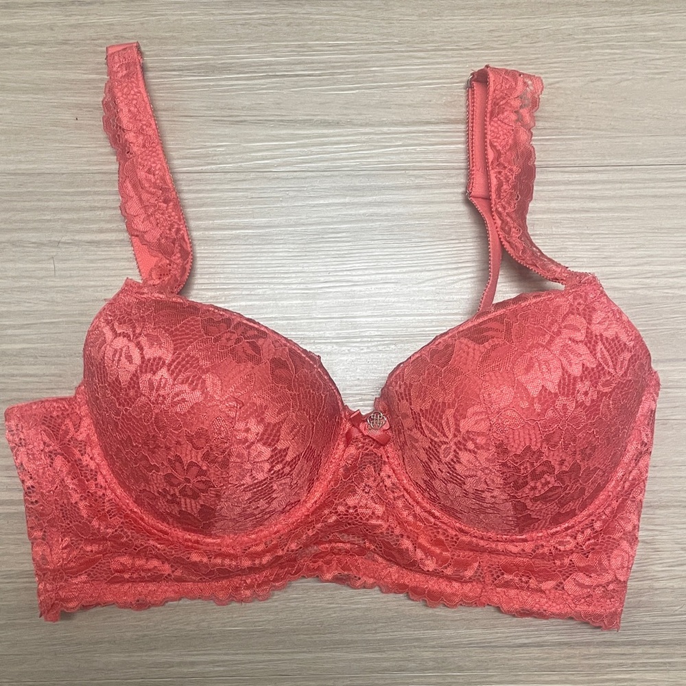 Daisy Fuentes Lace Push-Up Bra - Coral- 38C